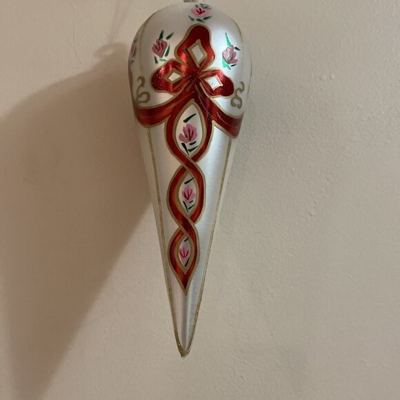 Kurt Adler Hand Blown Glass Christmas Ornament Hand Painted Ribbons Floral 8" - Picture 5 of 7